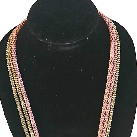 Fashion Jewelry Women’s Multi-Strand Rope Necklace - Pink & Gold Beaded - Picture 4 of 5